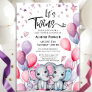 Twins Boy Girl Elephant Balloon Cute Baby Shower Invitation