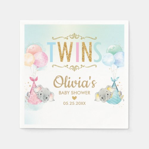 Twins Boy Girl Elephant Balloons Baby Shower Napkins