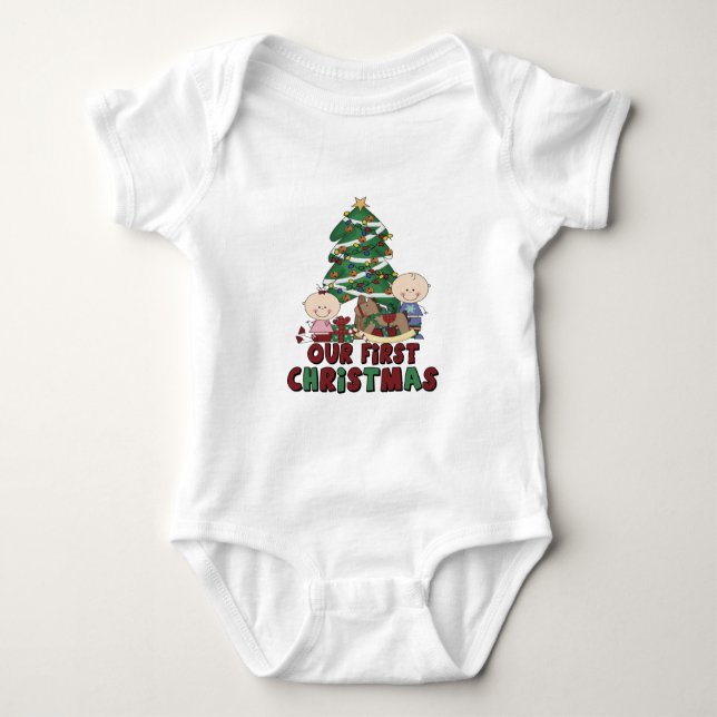 Twins Boy & Girl first Christmas Baby Bodysuit (Front)