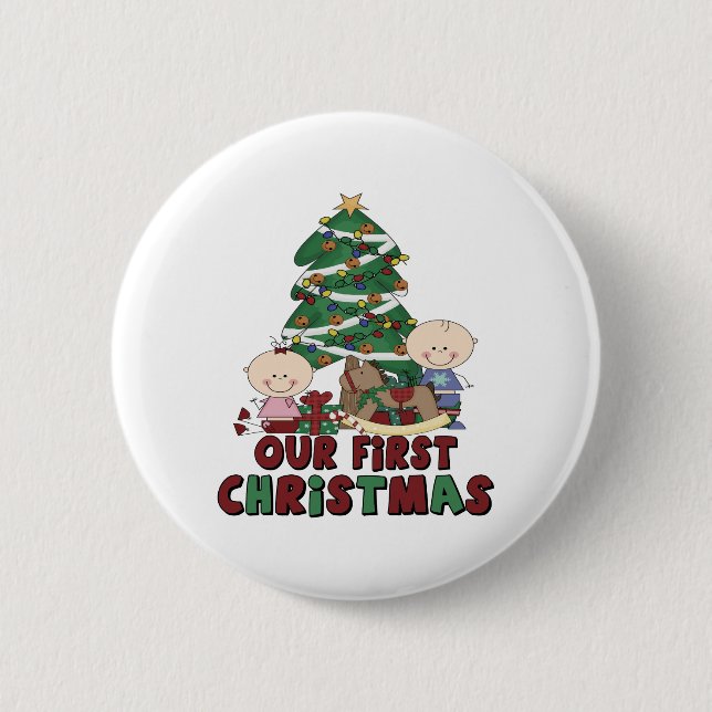 Twins Boy & Girl first Christmas Pinback Button (Front)