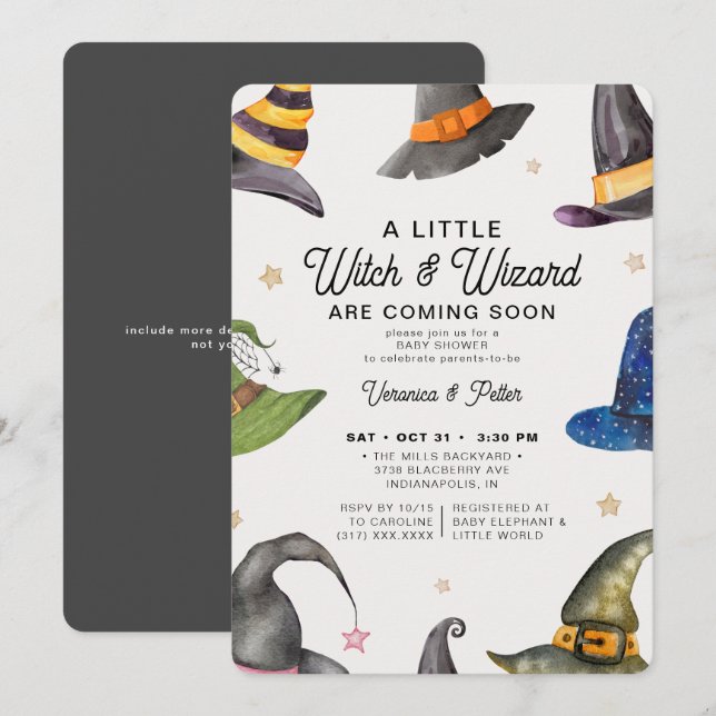 Twins Boy Girl Gray Halloween Baby Shower Invitation (Front/Back)