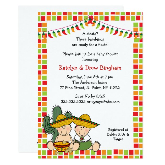 Twins Boy Girl Mexican Fiesta Baby Shower Invite