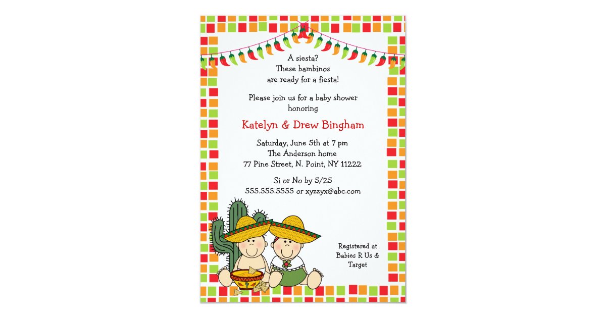 Twins Boy Girl Mexican Fiesta Baby Shower Invite