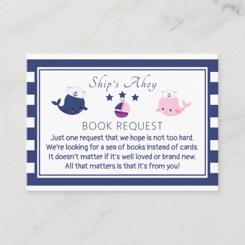 Twins Boy Girl Nautical Baby Shower Book Request Enclosure Card