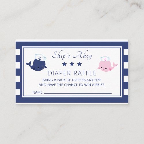 Twins Boy Girl Nautical Baby Shower Diaper Raffle Enclosure Card