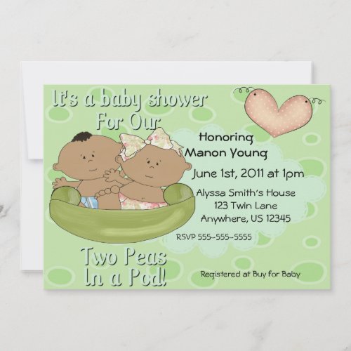 Twins Boy Girl Peas in Pod Baby Shower Invitation