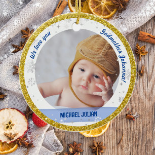 Twins Boy Girl Photos Godmother 1st Christmas Baby Ceramic Ornament