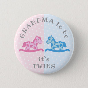 Twins Boy Girl Rocking Horse Grandma Baby Shower Button