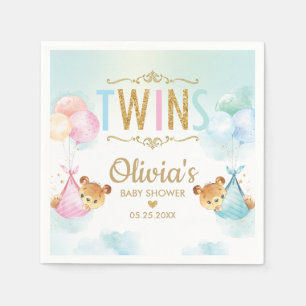 Twins Boy Girl Teddy Bears Balloons Baby Shower Napkins