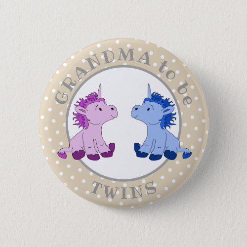 Twins Boy Girl Unicorn Grandma to be Baby Shower Button