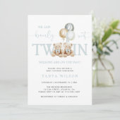 Twins Boy Teddy Bear Bearly Wait Baby Shower Invitation (Standing Front)