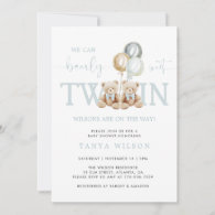 Twins Boy Teddy Bear Bearly Wait Baby Shower Invitation