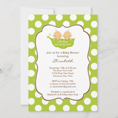 Twins Boys Baby Shower Invitation Little Pea Pod
