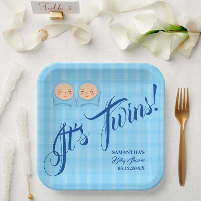 Twins Boys Baby Shower Party Blue. Paper Plates (Wedding)