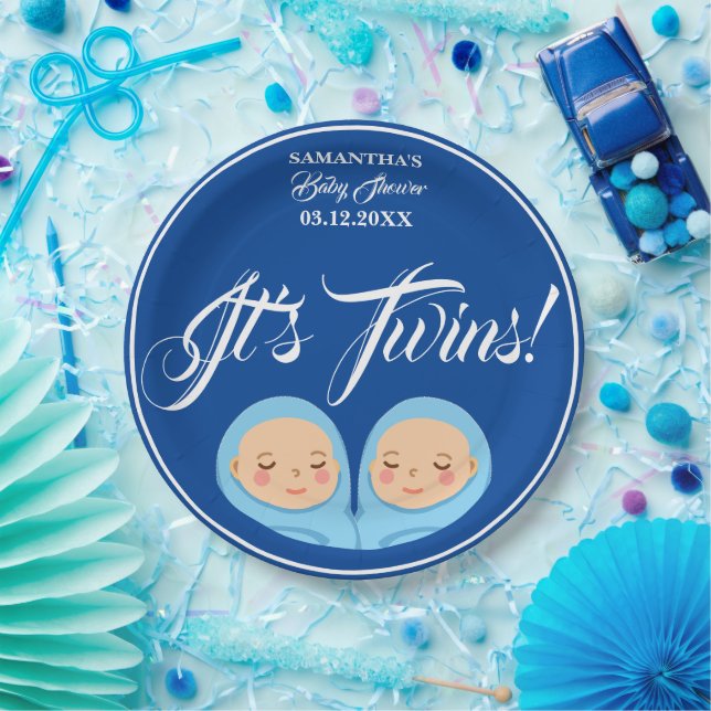 Twins Boys Baby Shower Party Blue.  Paper Plates (Party)