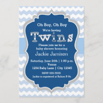 TWINS boys Blue Chevron Baby Shower Invitation