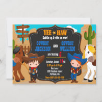 Twins boys Cowboys birthday invitation Wild west