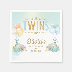 Twins Boys Elephant Balloons Baby Shower Napkins