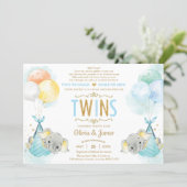Twins Boys Elephant Virtual Baby Shower by Mail Invitation (Standing Front)