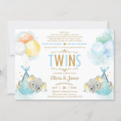 Twins Boys Elephant Virtual Baby Shower by Mail Invitation (Front)