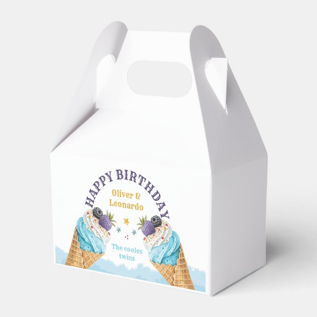 Twins Boys' Ice Cream Birthday Party Favor Box (Front Side)