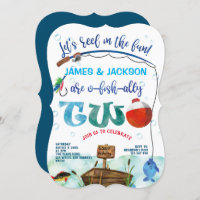 Twins boys little fisherman fishing themed 2nd invitation