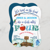 Twins boys little fisherman fishing themed 4th invitation