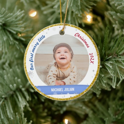 Twins Boys Photos Our First Merry Little Christmas Ceramic Ornament