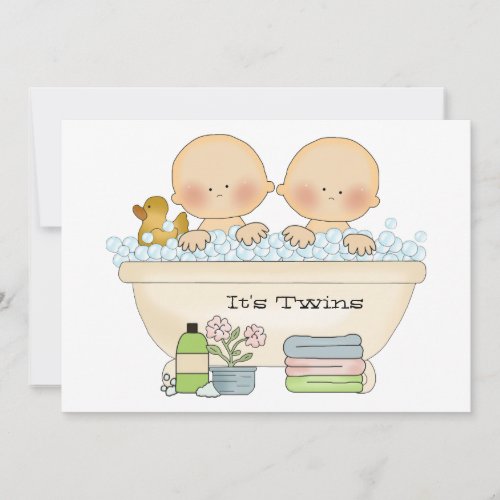 Twins Bubble Bath Baby Shower Invitation