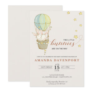 TWINS Bunny Balloons baby shower Invitation