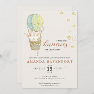 TWINS Bunny Balloons baby shower Invitation