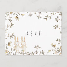 twins bunny floral baby shower rsvp postcard