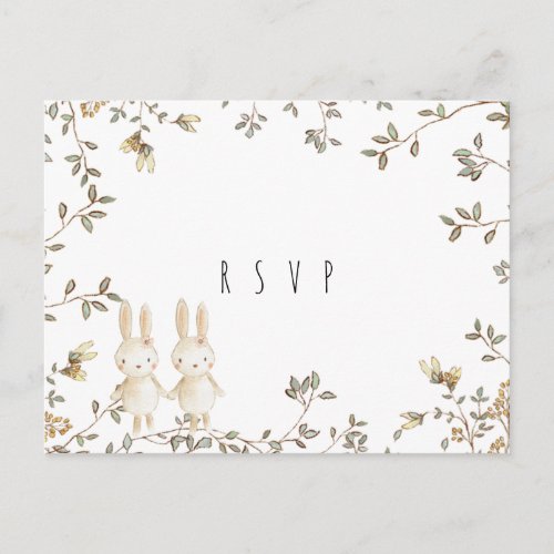 twins bunny floral baby shower rsvp postcard