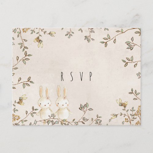 twins bunny floral baby shower rsvp postcard