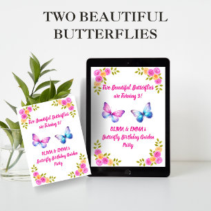 Twins Butterfly Birthday Invitation Girls
