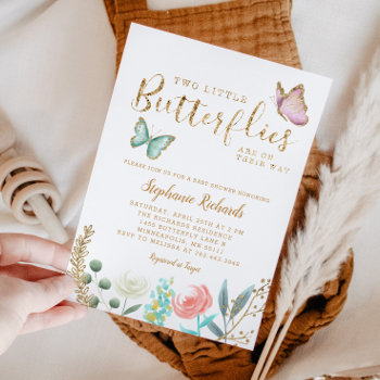 Twins Butterfly Garden Gold Baby Shower Invitation by NamiBear at Zazzle