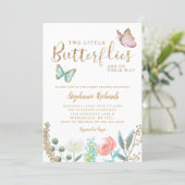 TWINS Butterfly Garden Gold Baby Shower Invitation (Standing Front)