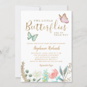 TWINS Butterfly Garden Gold Baby Shower Invitation (Front)