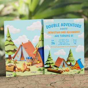 Twins Camping Double Adventure Awaits Birthday Invitation