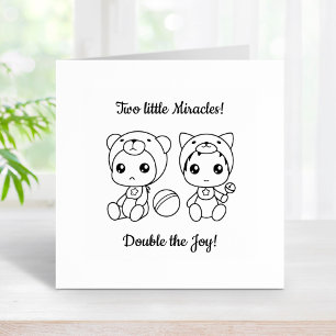 Twins Cat Bear Gender Neutral Baby Shower 2 Rubber Stamp