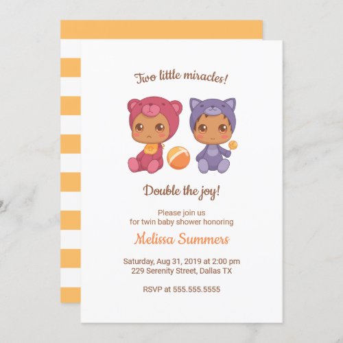 Twins Cat Bear Gender Neutral Baby Shower Invitation