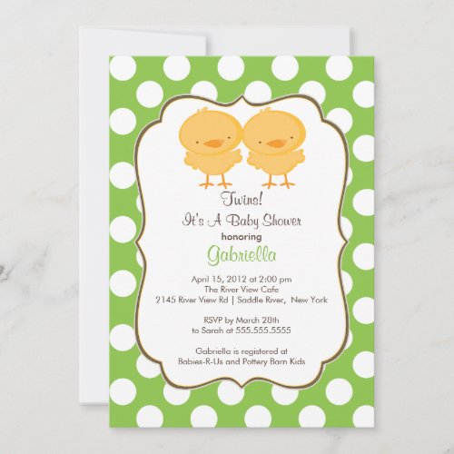 Twins Chick Baby Shower Invitation Green Girl Boy