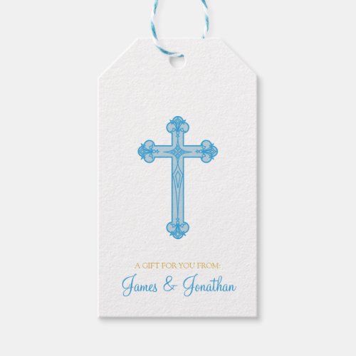 twins CHRISTENING or BAPTISM blue cross favor Gift Tags