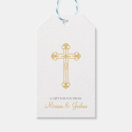 twins CHRISTENING or BAPTISM  gold cross favor Gif Gift Tags