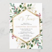 Twins Christmas floral elegant baby shower Invitation