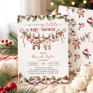 Twins Christmas Merry Little Baby Shower Invitation