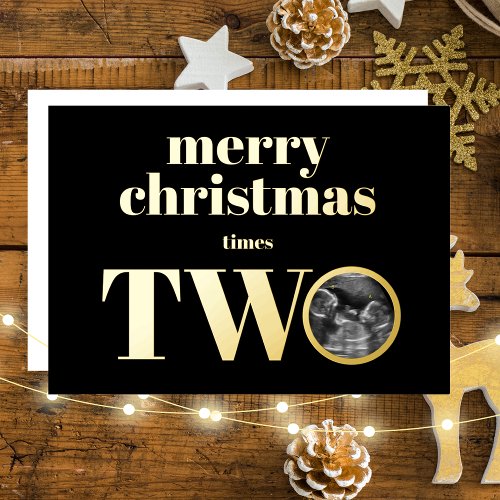 Twins Christmas Pregnancy Announcement Card Gold