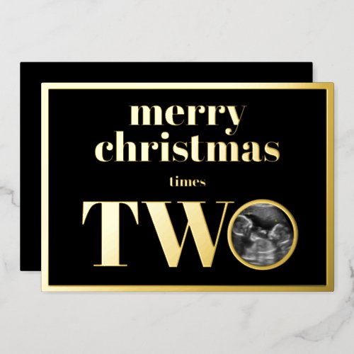 Twins Christmas Pregnancy Announcement Card Gold