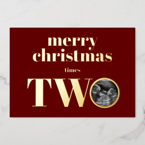 Twins Christmas Pregnancy Announcement Card Gold