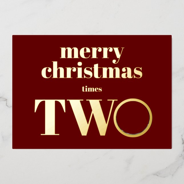 Twins Christmas Pregnancy Announcement Card Gold (Front)
